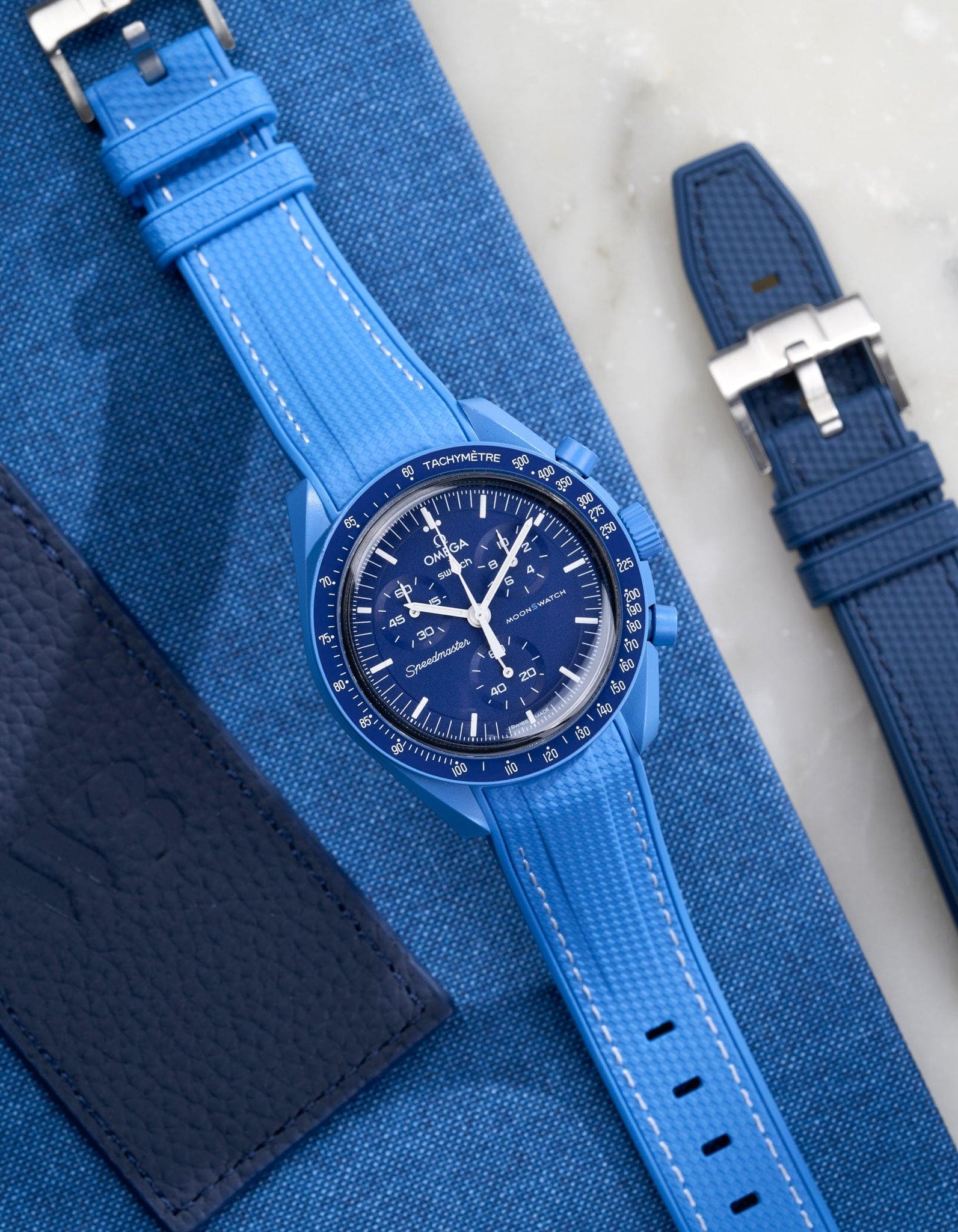 Curved Vertech Rubber Strap - Neptune Blue - OM Luxury